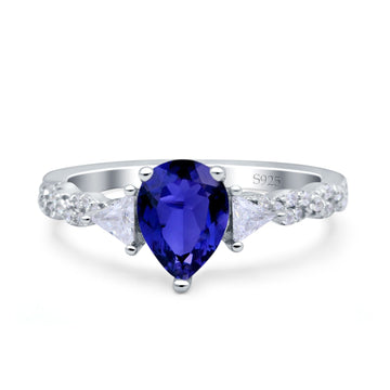 Art Deco Pear Shape Wedding Bridal Ring Simulated Blue Sapphire CZ 925 Sterling Silver